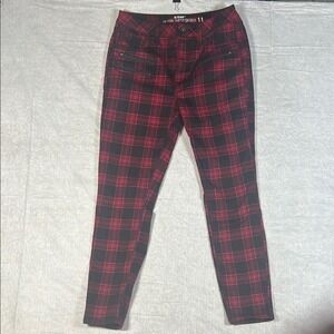 HT Denim Women's Red Black Plaid Super Skinny Hi Rise Jeans Size 11